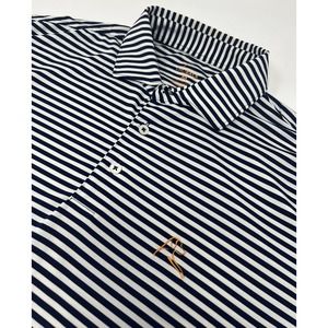 Rhoback Golf Polo Shirt Men Size M White w/Blue Stripes Performance Short Sleeve
